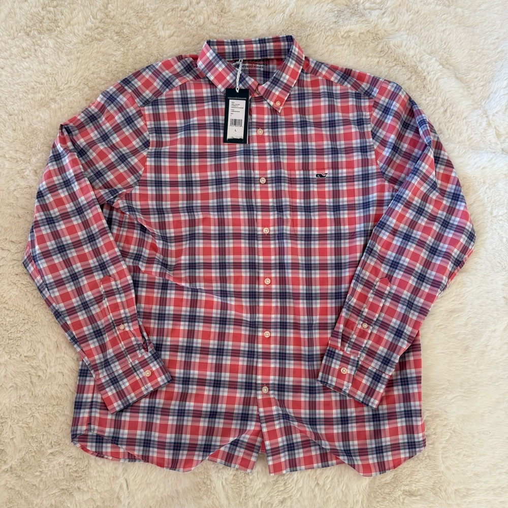 Vineyard Vines Red and Blue Plaid Nylon Performance Shirt